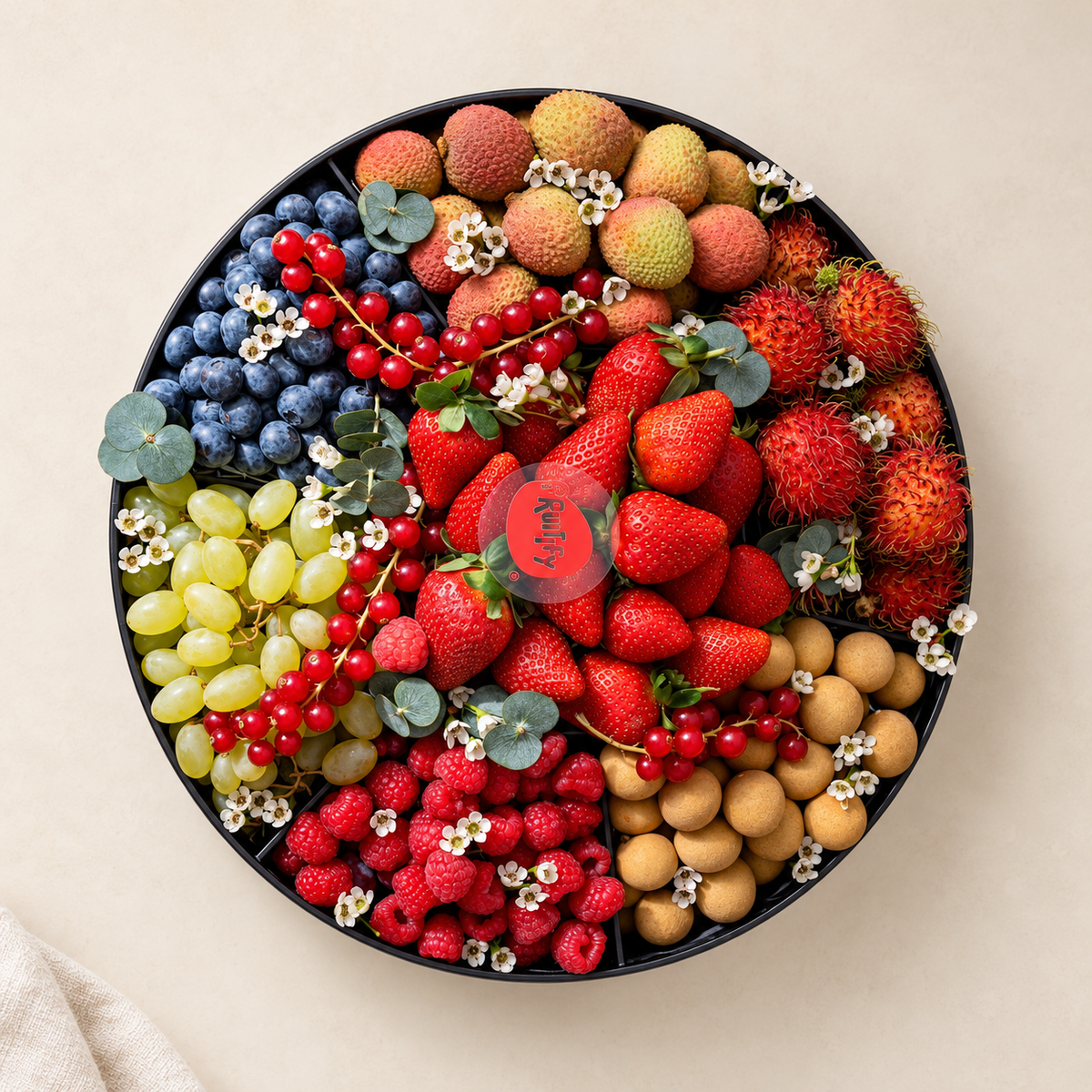 Seasonal Luxe Exotic Fruit Box with berries, rambutan, longan, lychee and grapes, by Fruitify Dubai