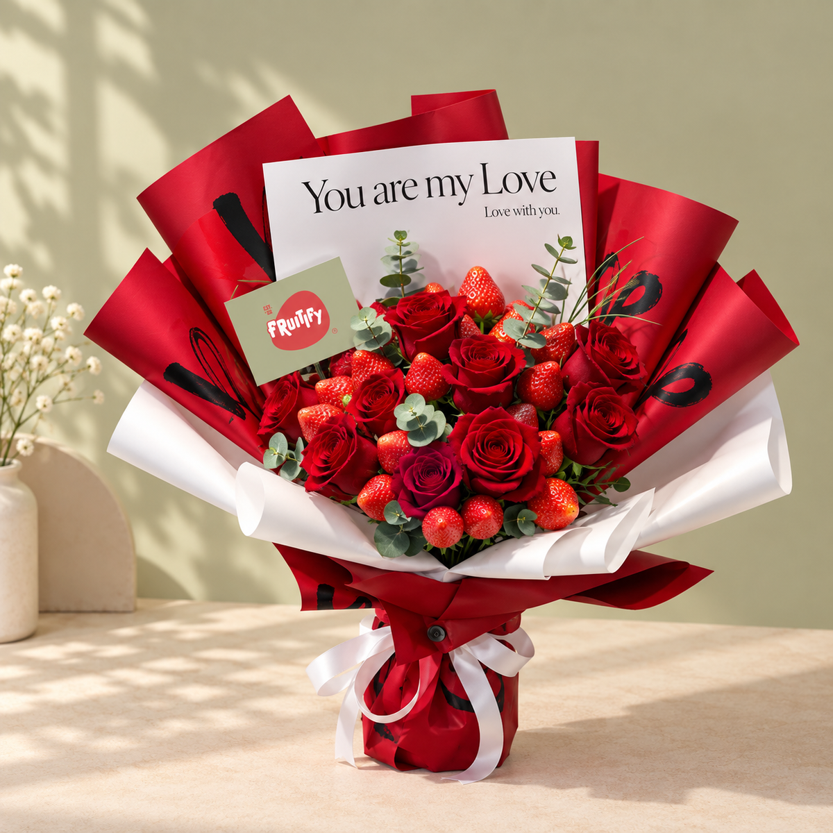 Red Roses and Strawberries -You are my love bouquet