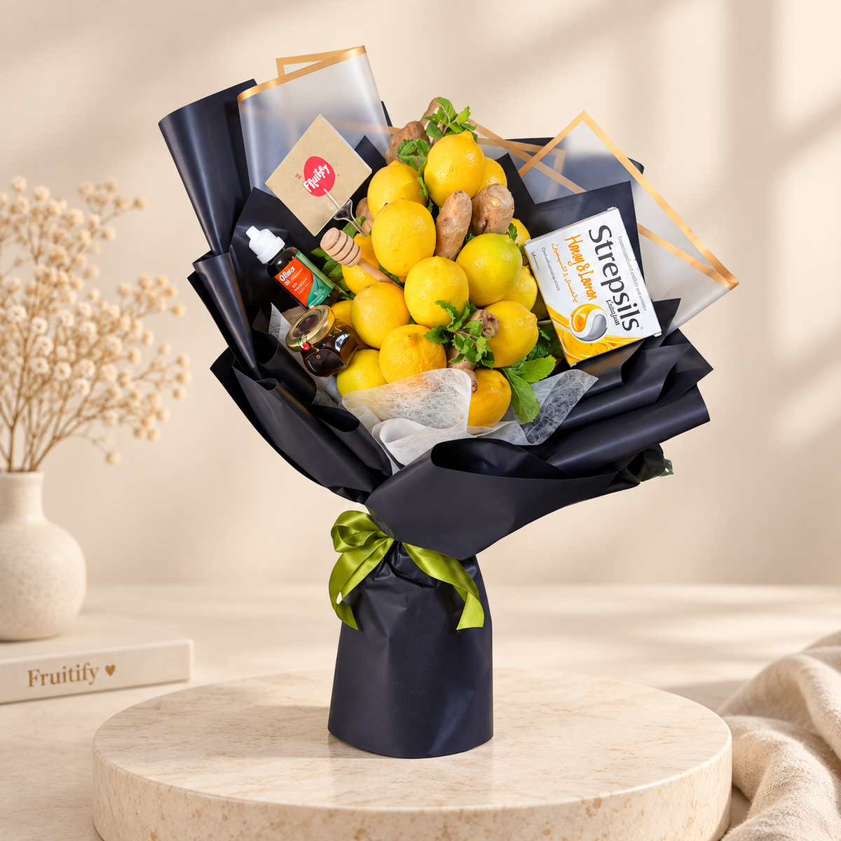 Get Well Essentials Bouquet with fresh lemons, ginger, mint and honey, by Fruitify Dubai
