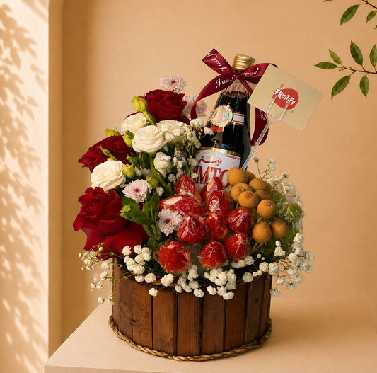 Basket of Fresh Flowers,Fruits and Vimto