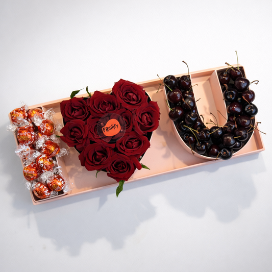 I Love U Box of Red Roses, Cherries and Lindt Chocolate