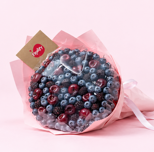 Mixed Berries and Cherries Elegance bouquet with red cherries, blackberries and blueberries, by Fruitify Dubai