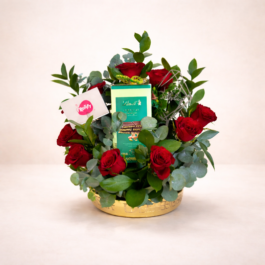 Bouquet of Lindt Dubai Chocolate and Red Roses
