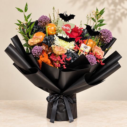 Midnight Bloom Halloween Fruit & Flower Bouquet