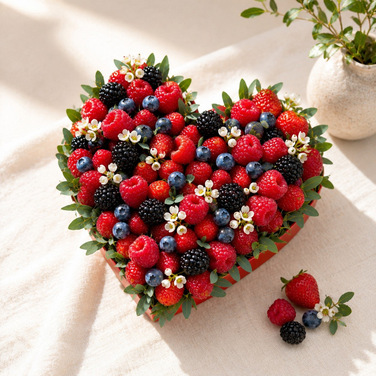The Berry Heart mixed berry bouquet with fresh strawberries, blueberries, raspberries and blackberries in Dubai