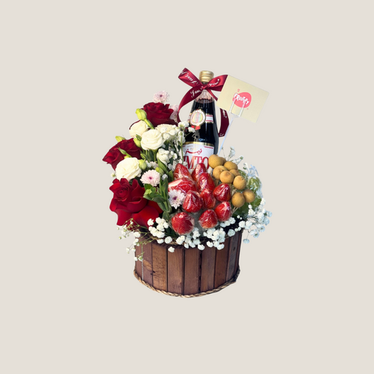 Basket of Fresh Flowers,Fruits and Vimto