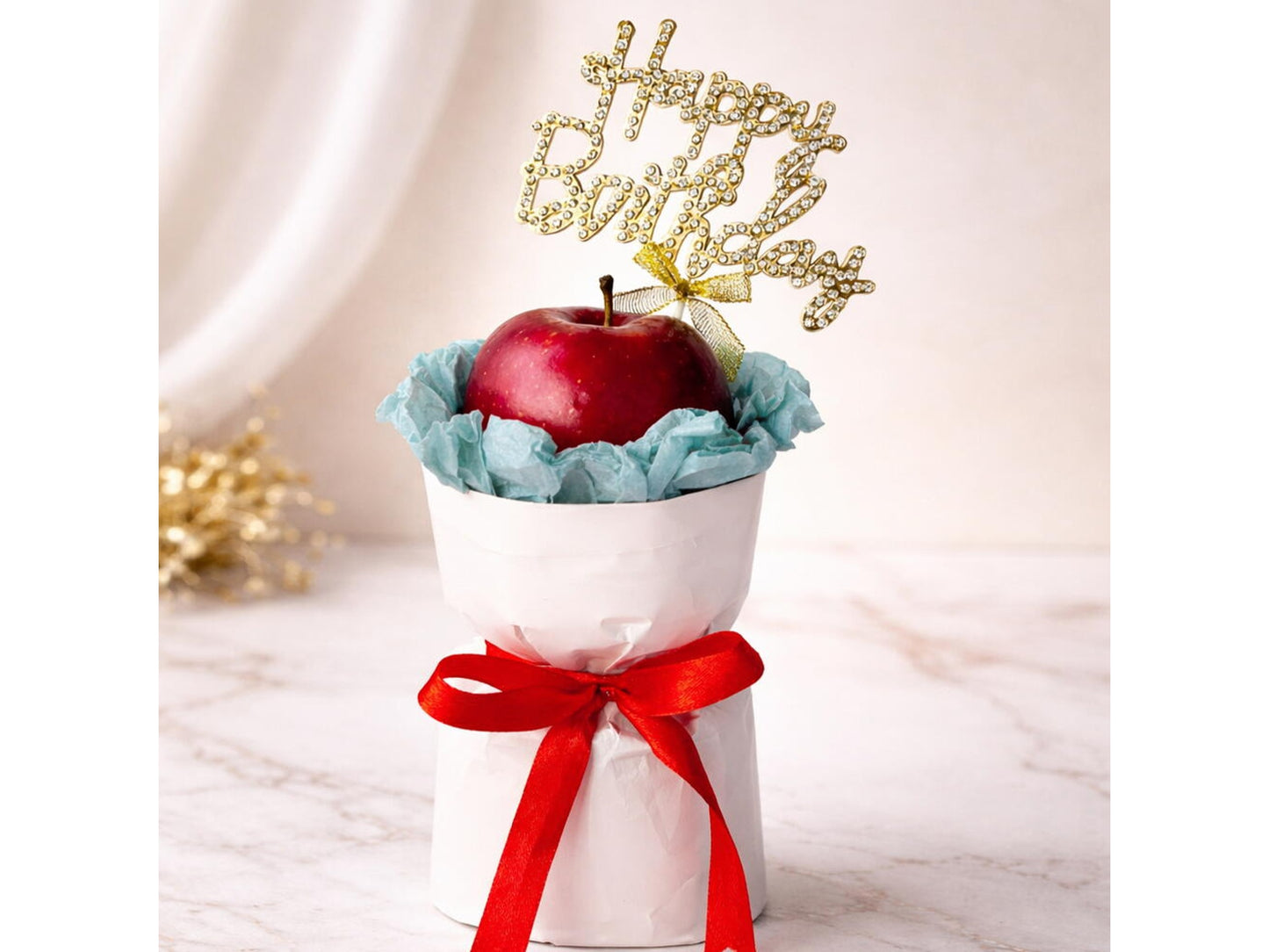 Mini Apple Birthday Bouquet With Golden Topper