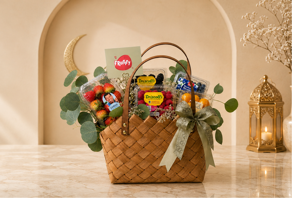 Eid gift basket with flowers and assorted berries - eid collection