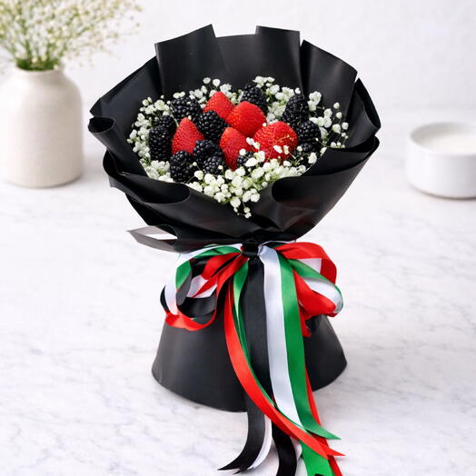 Mixed berry fruit bouquet with fresh strawberries and blackberries for gift delivery in Dubai