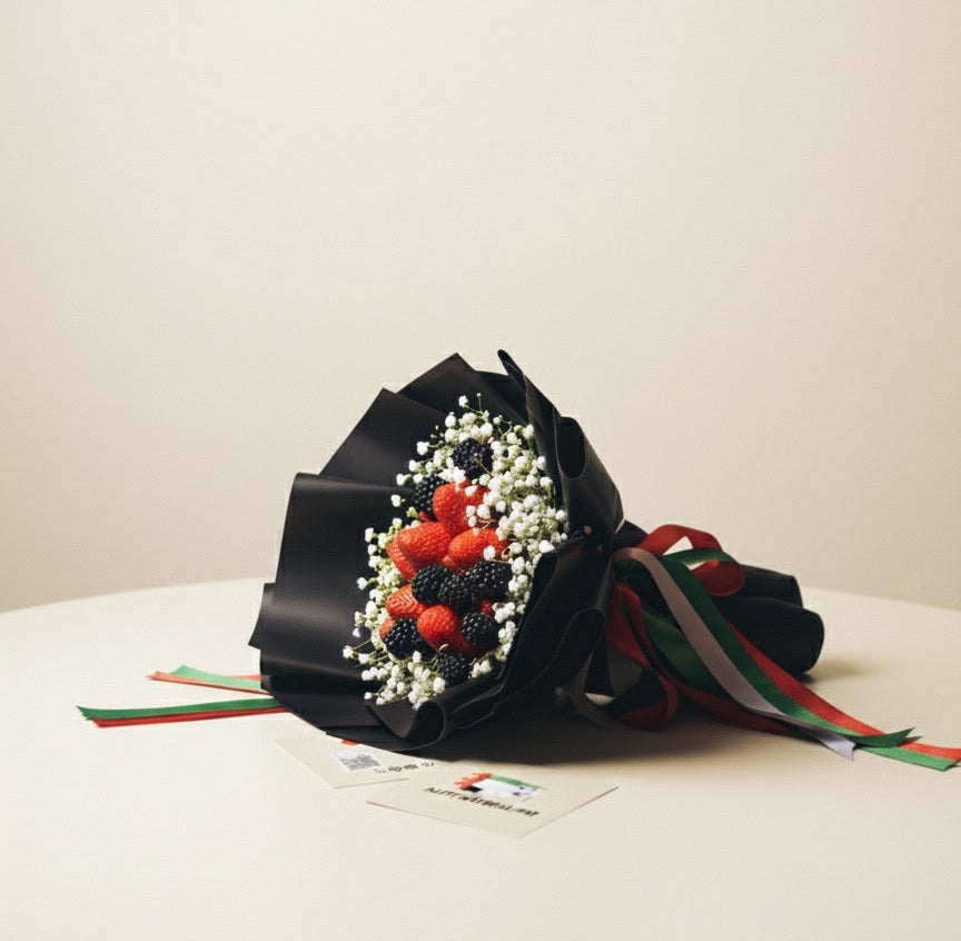 Elegant strawberry and blackberry fruit bouquet by Fruitify Dubai
