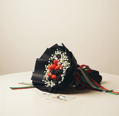 Elegant strawberry and blackberry fruit bouquet by Fruitify Dubai
